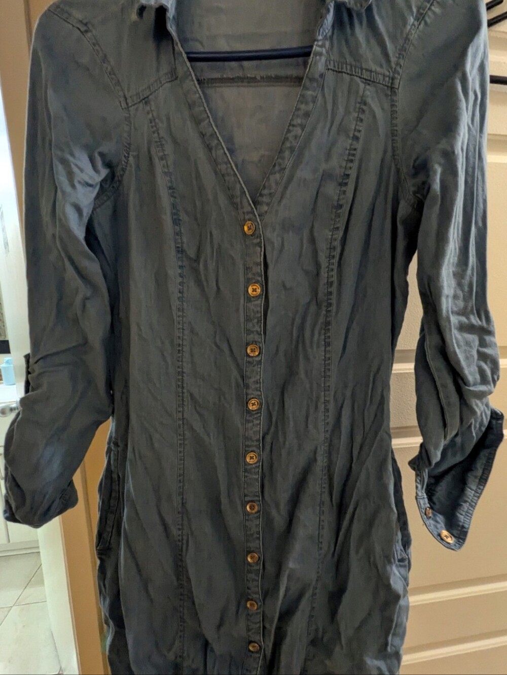 Guess Women's Slate Blue Button-Down Shirt Dress